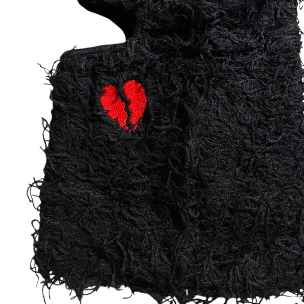 Fuzzy Woven Cloth Broken Heart Balaclava Men’s OS - Punk Streetwear Biking Trap - Picture 6 of 12